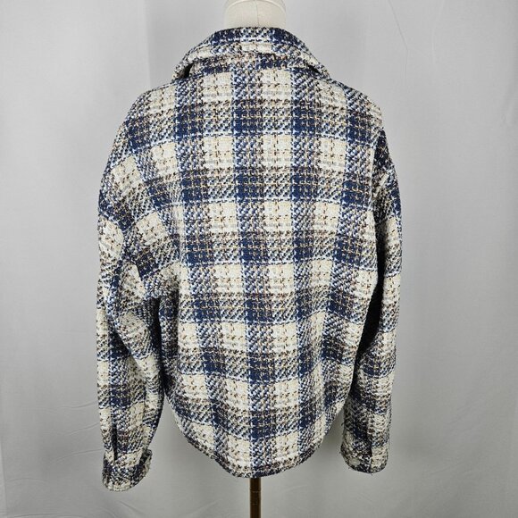 Blank NYC Once In A Lifetime Blue Plaid Tweed Shacket Medium Lady Jacket Western - Picture 5 of 15